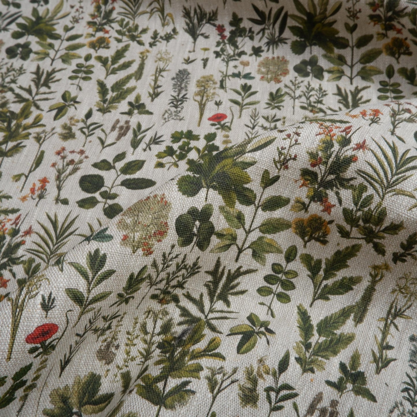 100% LINEN Fabric French Herbs pattern on oatmeal linen fabric, Provence French country floral heavy linen fabric for upholstery home decor