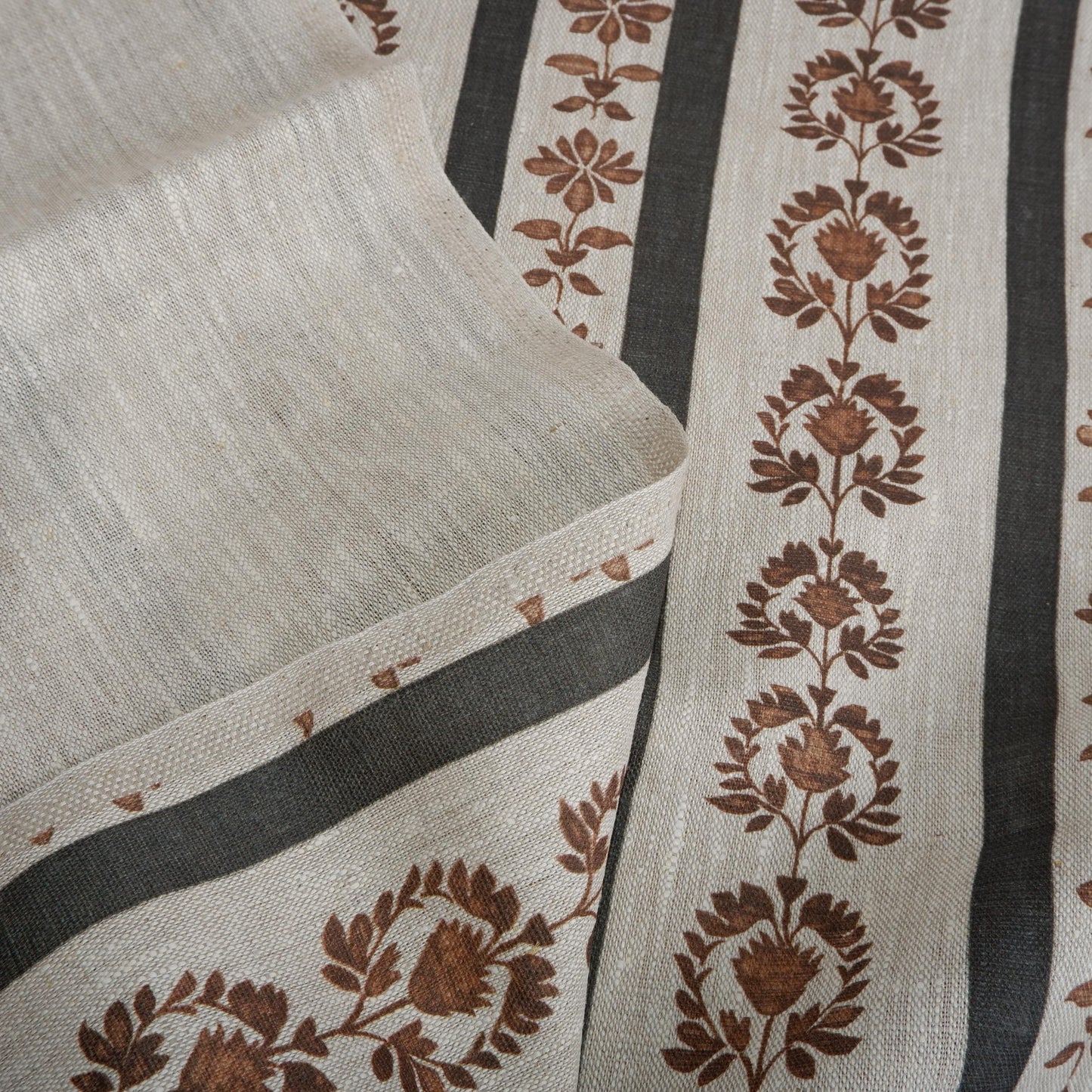 100% linen beige Block stripe prints fabric for Curtain Upholstery Cushion - flower stripes print fabric for dress making sewing 2496