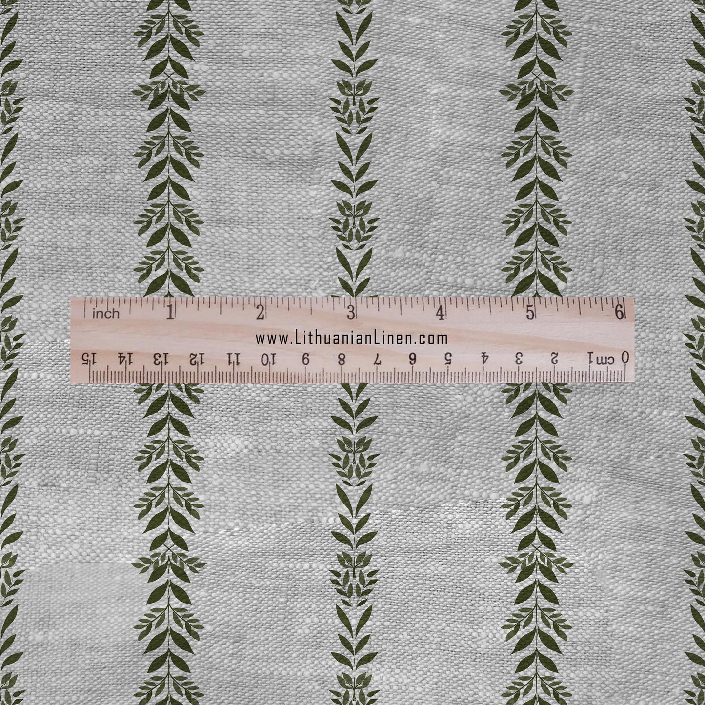 100% LINEN Fabric Striped floral green print - block print on oatmeal linen for upholstery curtains dress making 2679
