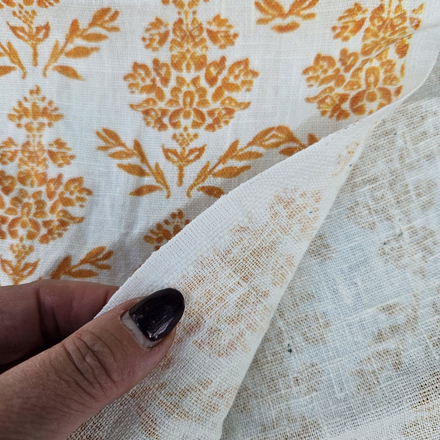 100% LINEN Fabric block print mustard yellow on white - heavy linen fabric for upholstery home decor or medium for clothing 2183