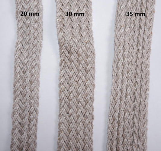 Handwoven Linen FLAT Braided trim for belts, flax cord ribbon in natural undyed linen