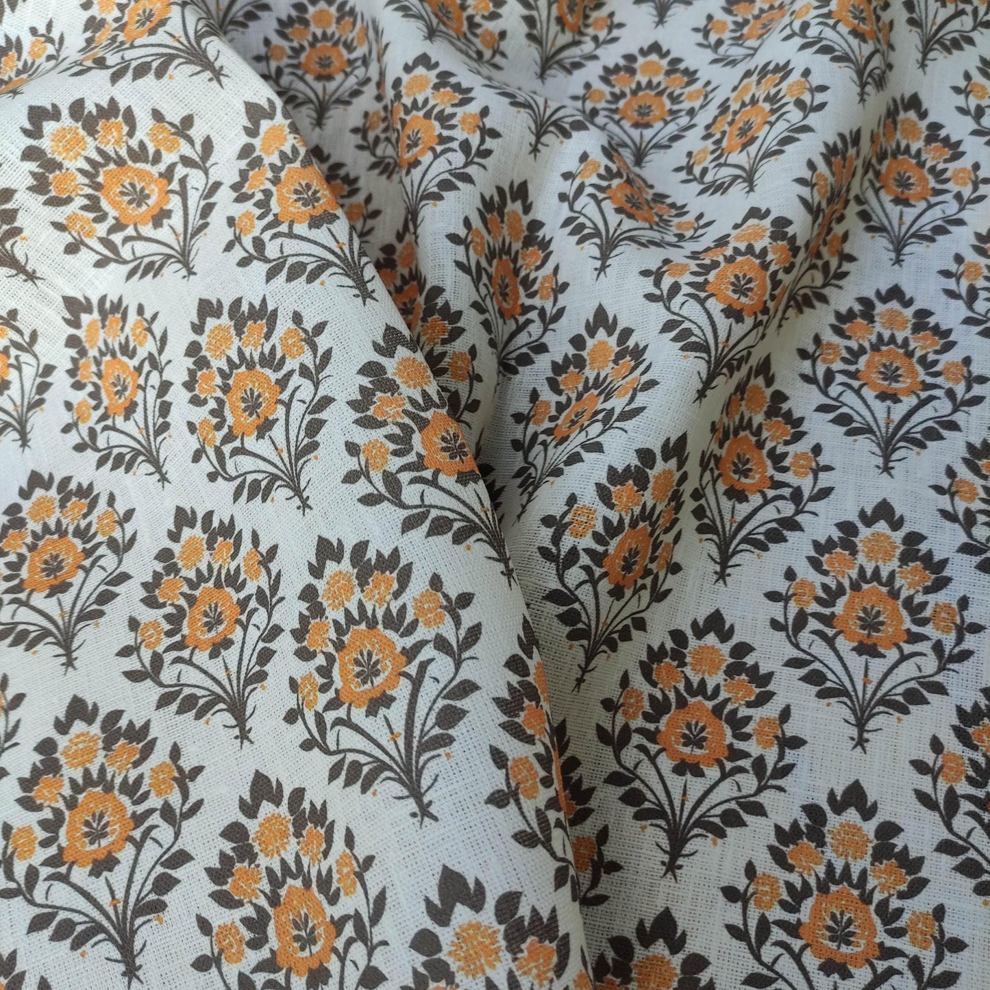 100% LINEN Fabric Floral block print mustard, heavy linen fabric with botanical print for upholstery home decor curtains cushions
