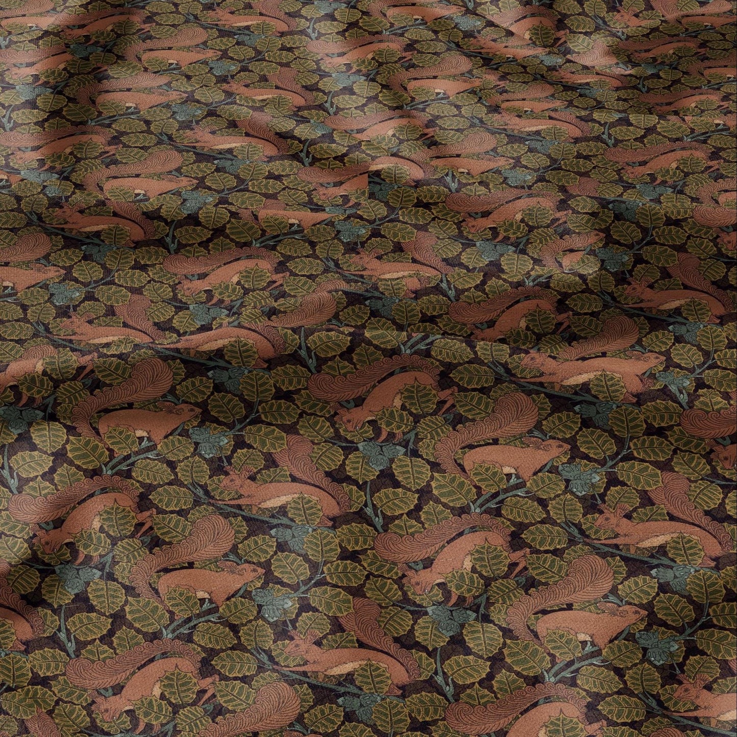 100% linen Vintage Squirrel fabric for Curtain Upholstery Cushion - brown print fabric for dress making sewing
