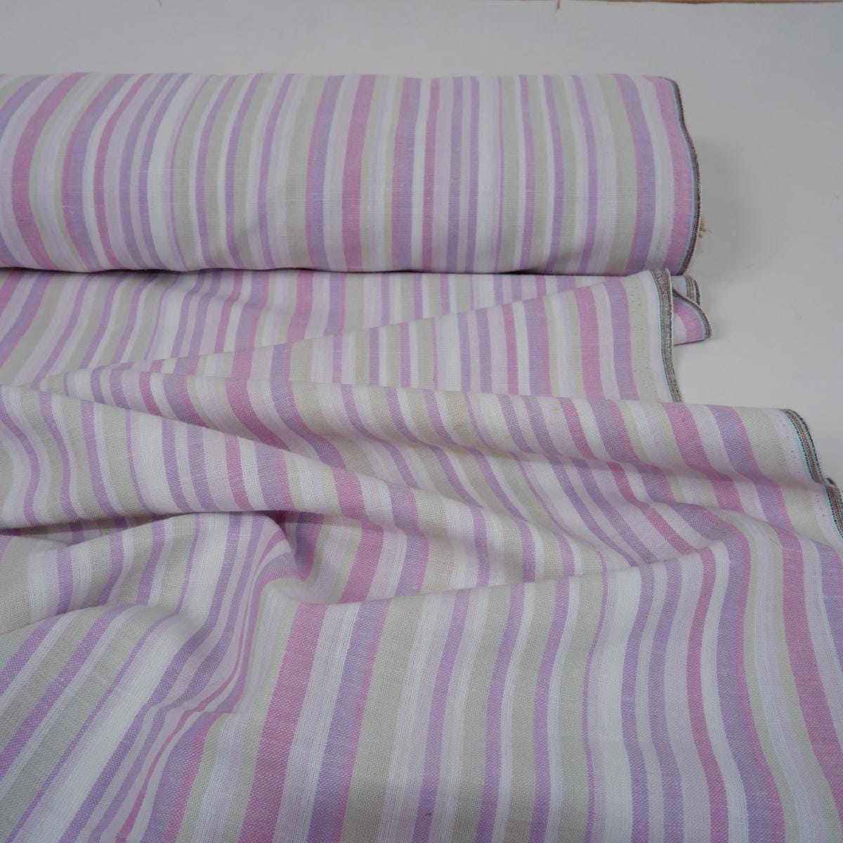 Premium Linen striped Fabric in blue green white | Medium weight multicolor stripes Valencia Stripe for clothing home textile