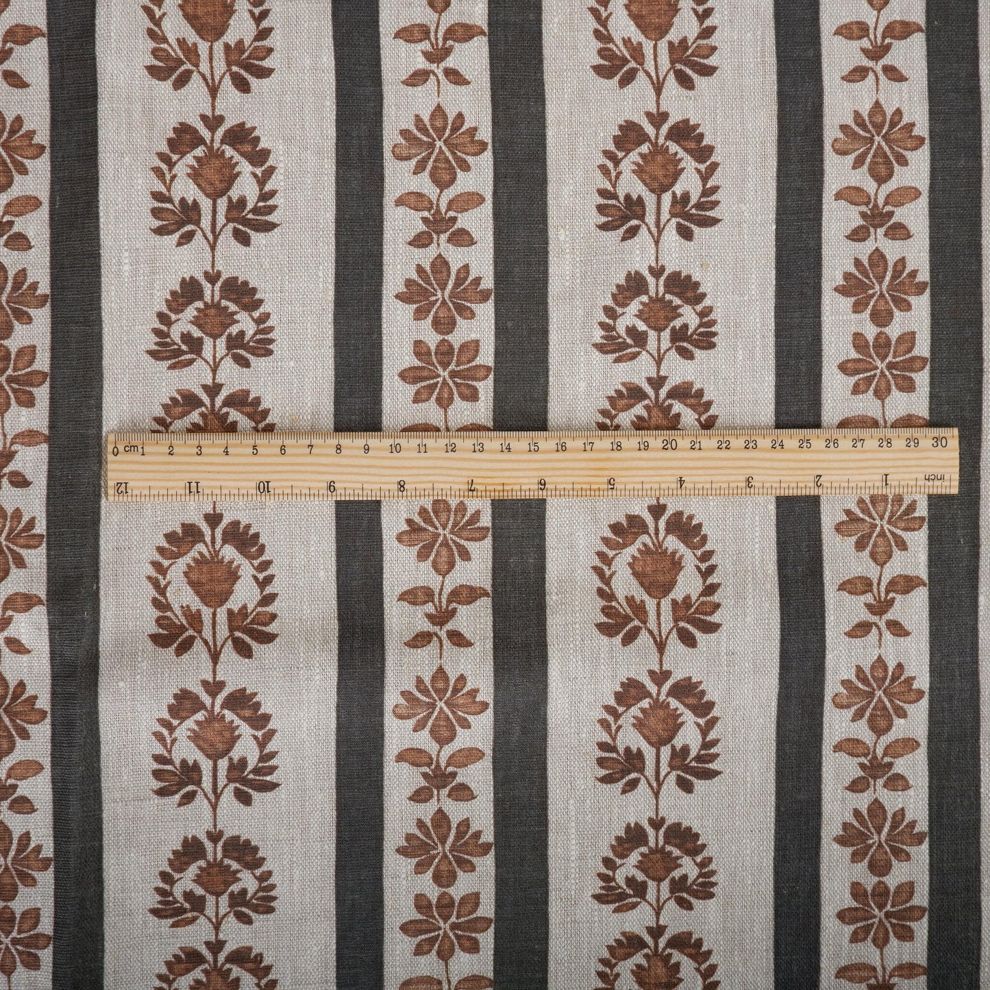 100% linen beige Block stripe prints fabric for Curtain Upholstery Cushion - flower stripes print fabric for dress making sewing 2496