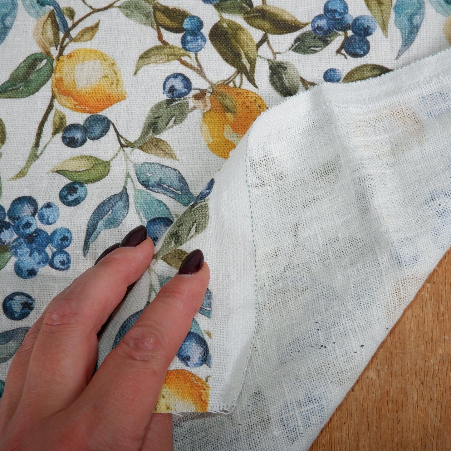 100% LINEN Fabric with lemon blueberry pattern - linen fabric for upholstery home decor dressmaking clothing sewing LithuanianLinen