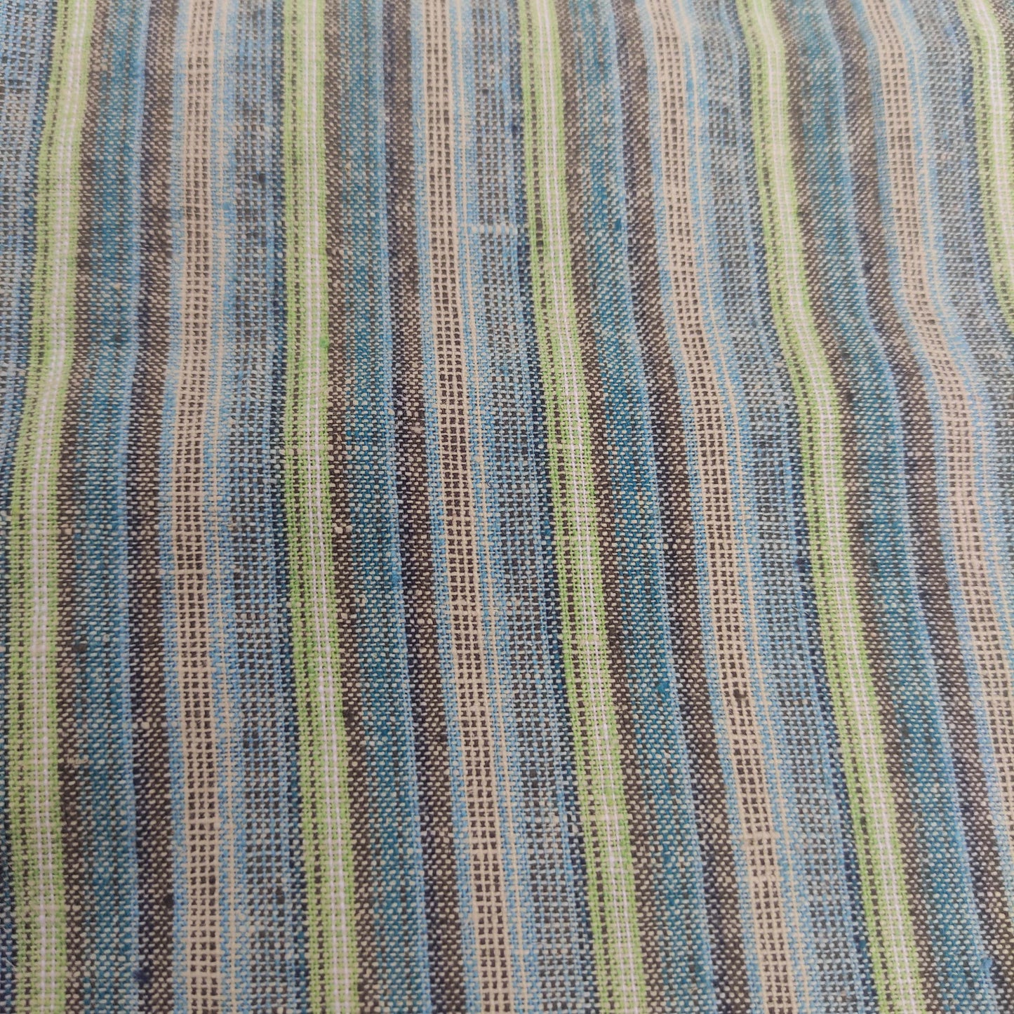 Premium Linen Santorini striped Fabric in blue green | Medium weight multicolor stripes in blue green navy | button up shirting fabric T143