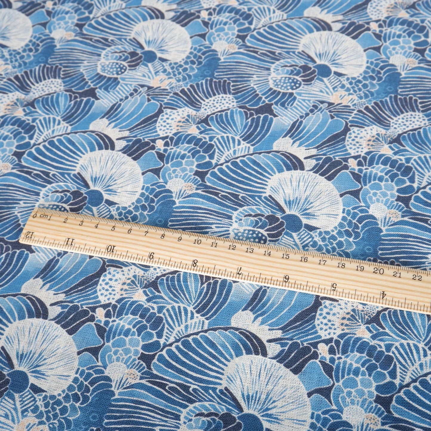 100% LINEN Fabric block print indigo blue white Japandi Sensu - Japanese fabric with abstract fan print linen upholstery dressmaking sewing