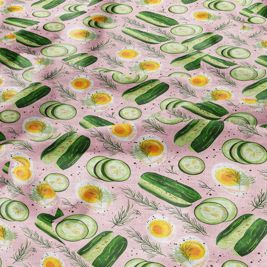 100% LINEN Fabric floral with Lithuania pink soup print - linen fabric cucumber egg dill print upholstery home decor curtains pillowcases