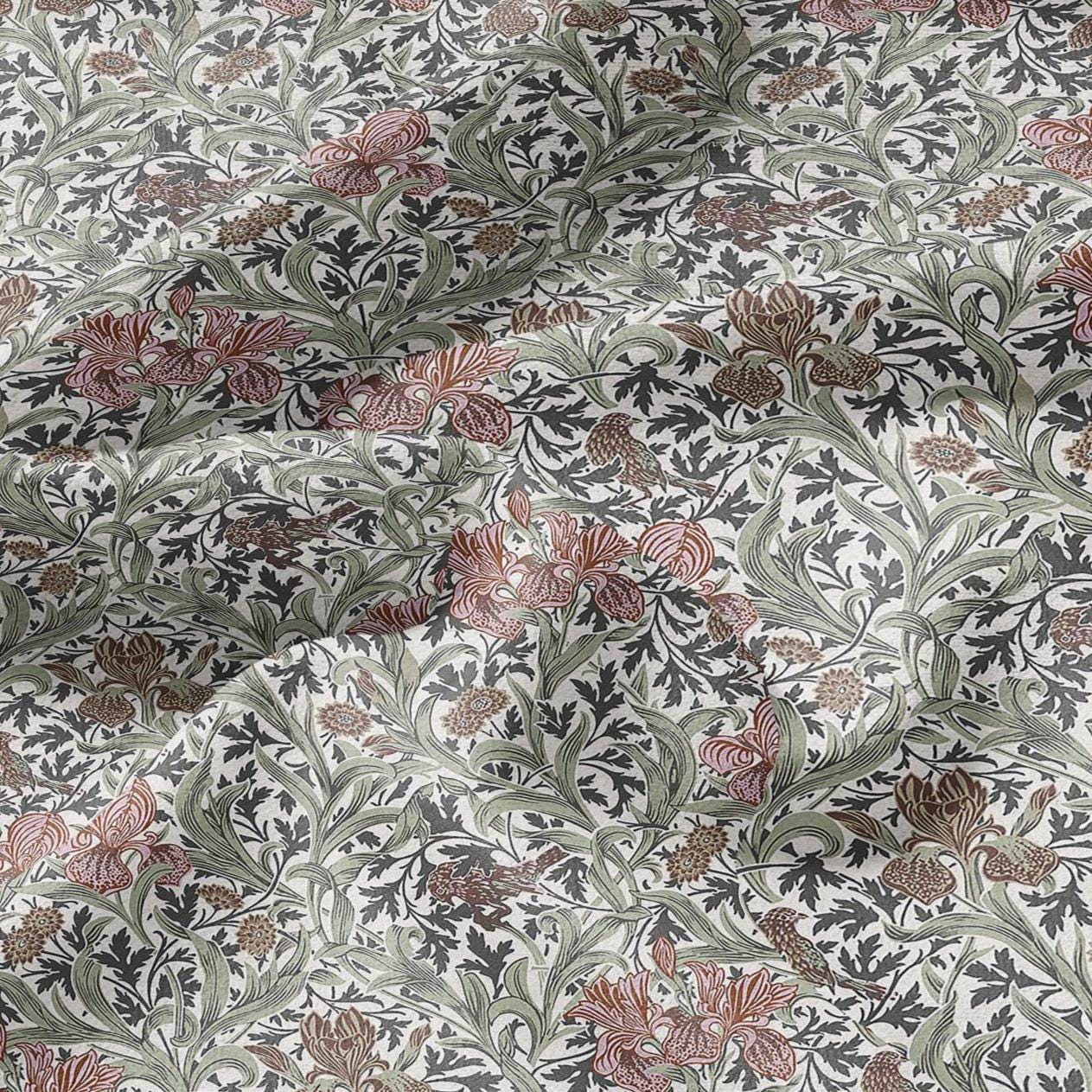100% LINEN fabric Dearle Iris - Art Nouveau Art crafts linen Fabric - botanical Historical upholstery home textile