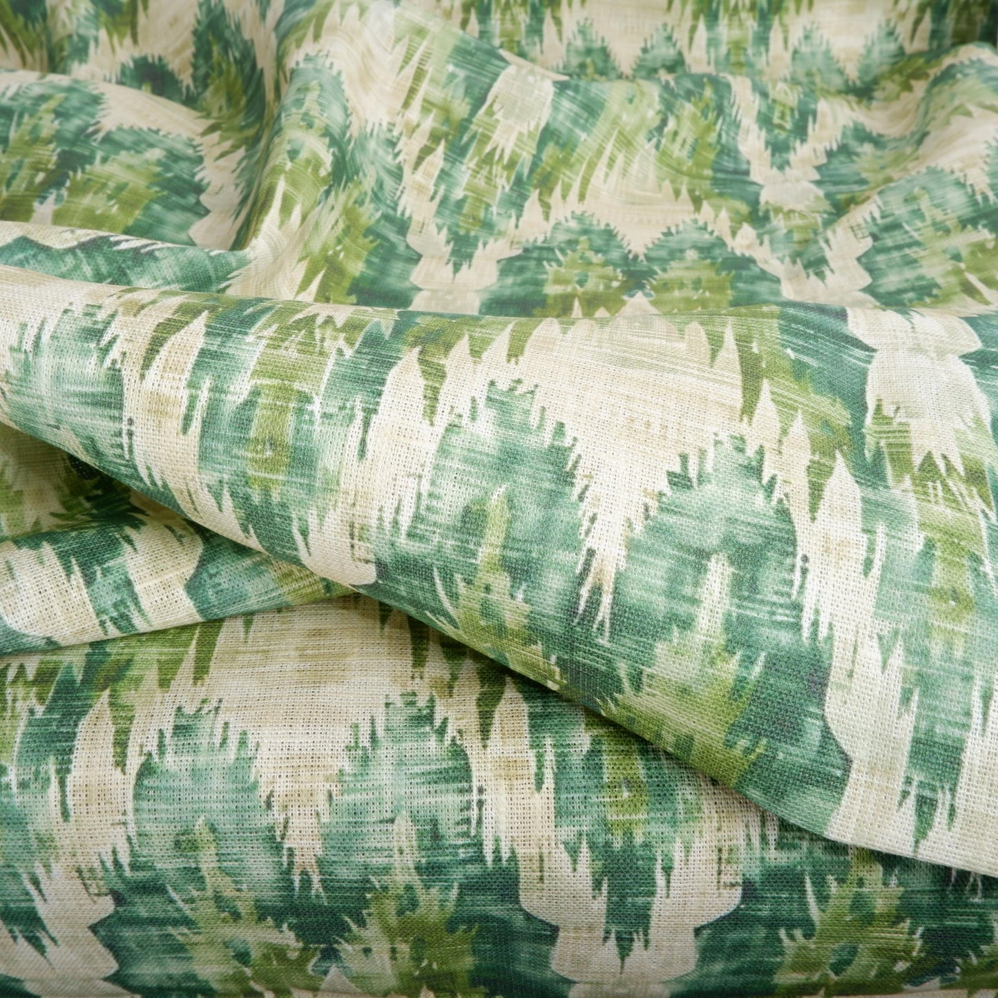 100% LINEN Fabric Abstract zigag WabiSabi - green print on linen japandi wabi sabi linen print 2087