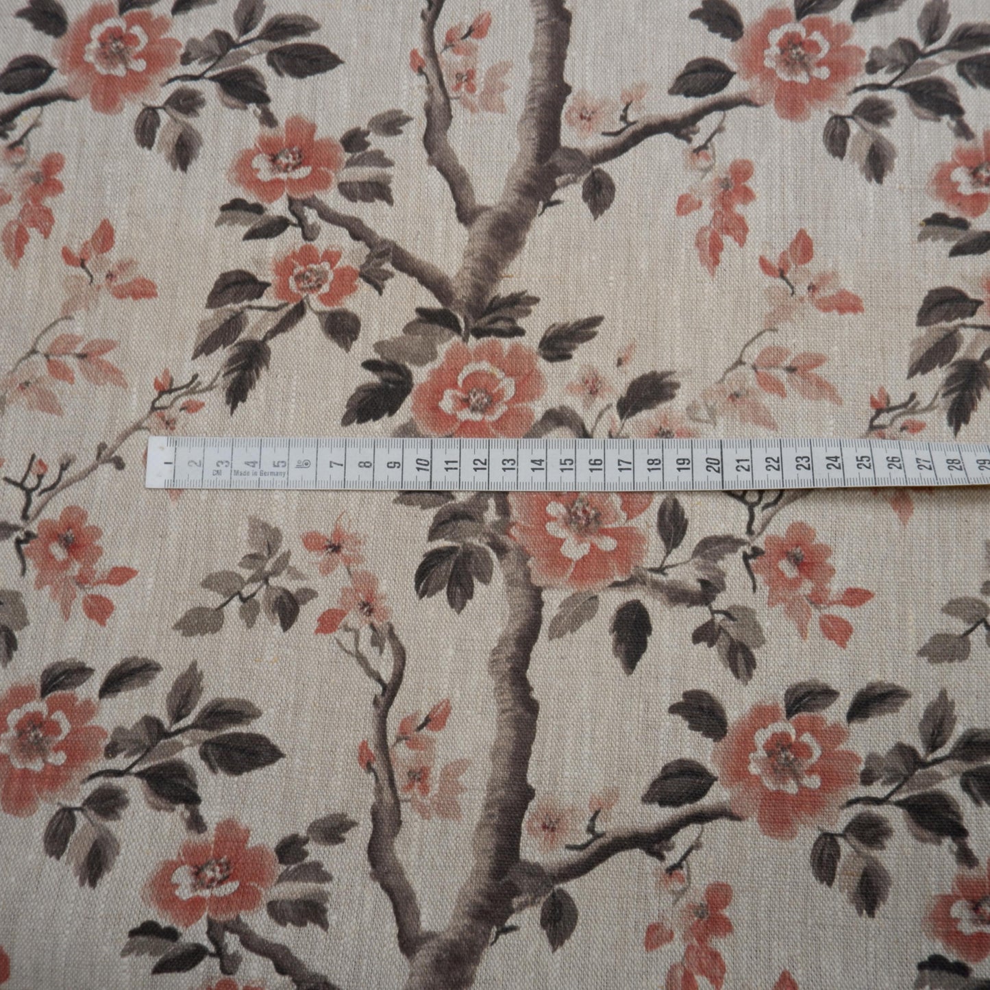 100% LINEN Fabric block print - oatmeal linen fabric with pink brown floral print - fabric for upholstery home decor or dressmaking 2039
