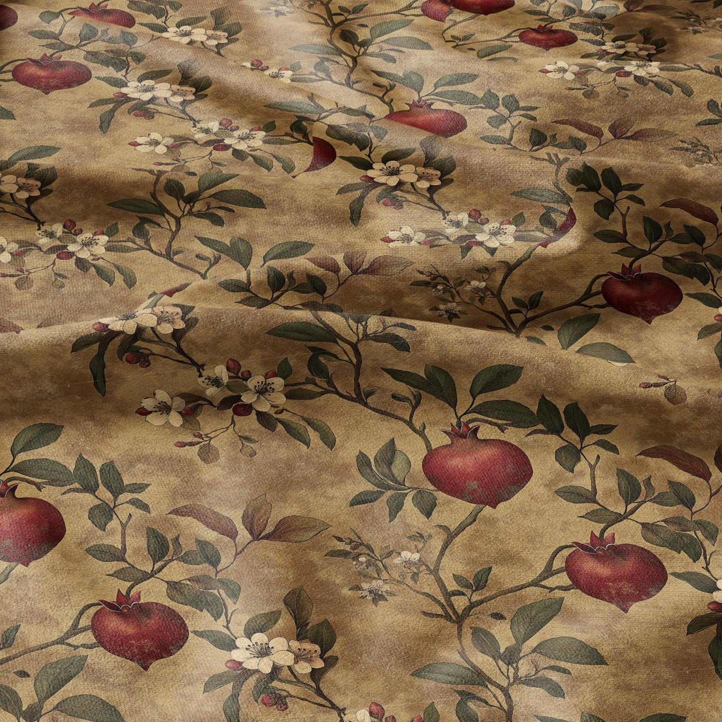 100% LINEN Fabric stripe Pomegranate blossom print linen - floral linen botanical fabric for upholstery home decor dress making