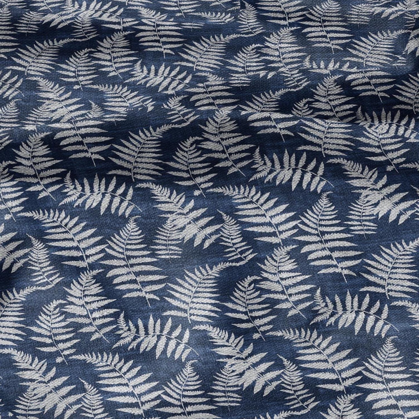 100% LINEN fabric fern leaves print - Greenery linen Fabric - indigo blue gray Linen fabric for dressmaking home textile sewing hobby 2703