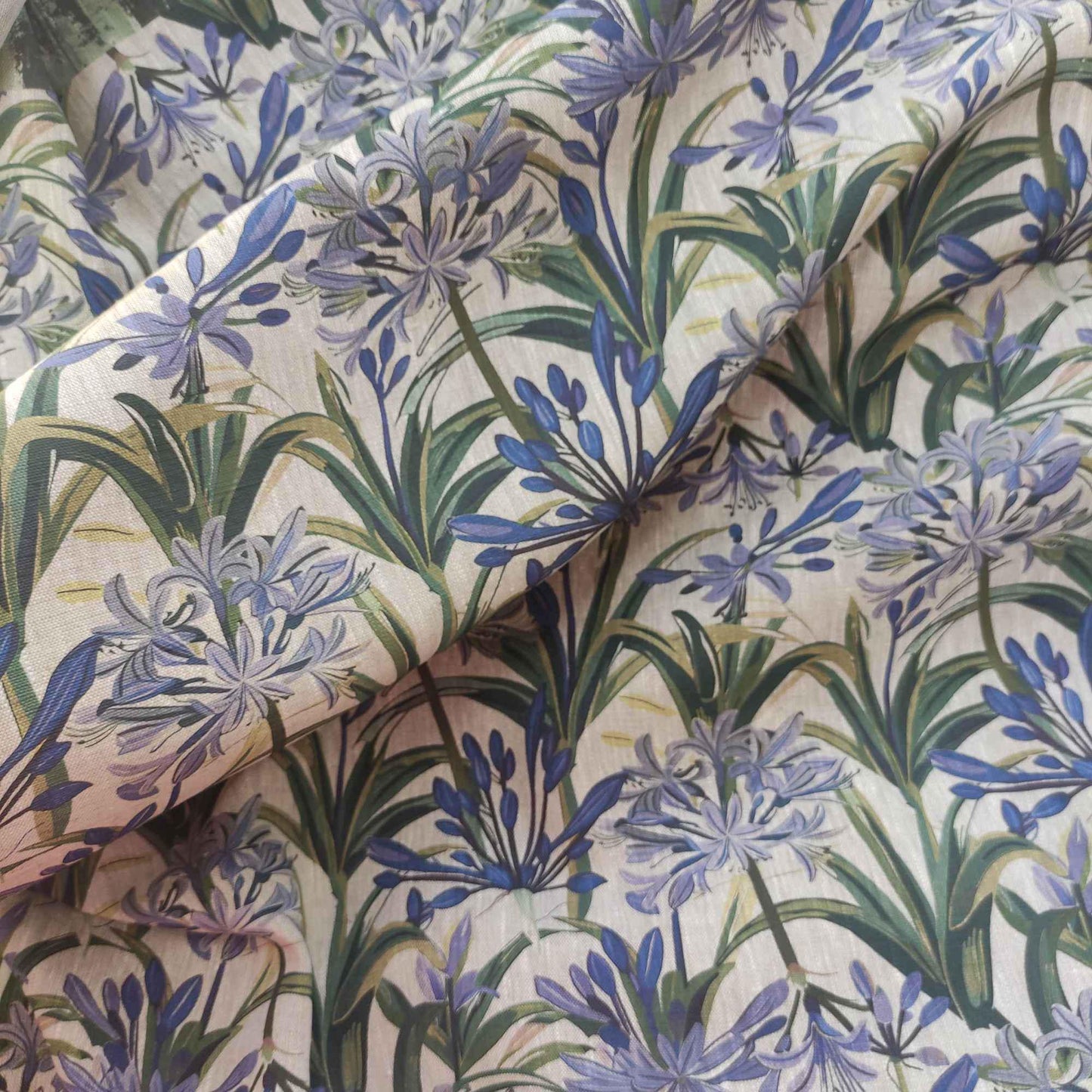 100% LINEN Fabric french blue green purple print on oatmeal natur linen, floral botanical linen fabric for upholstery 324