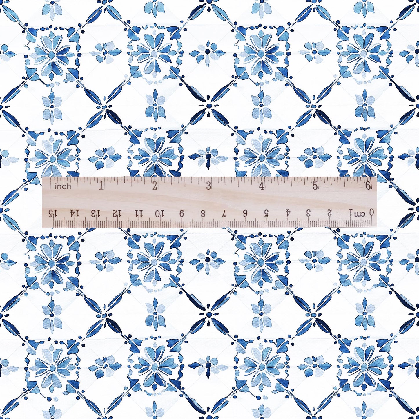 100% LINEN Fabric block print indigo blue white Swedish tile - scandinavian fabric with floral print - block print on linen