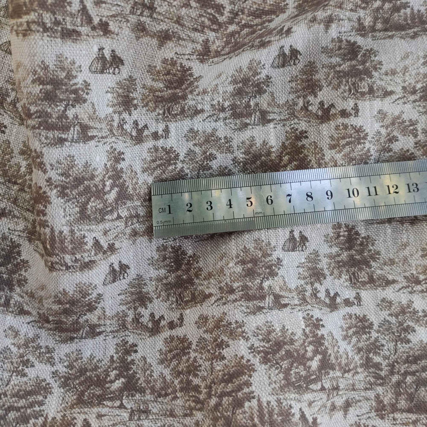 100% LINEN Fabric Toile de Jouy brown Countryside, oatmeal linen fabric with brown print, French linen fabric upholstery home decor curtains