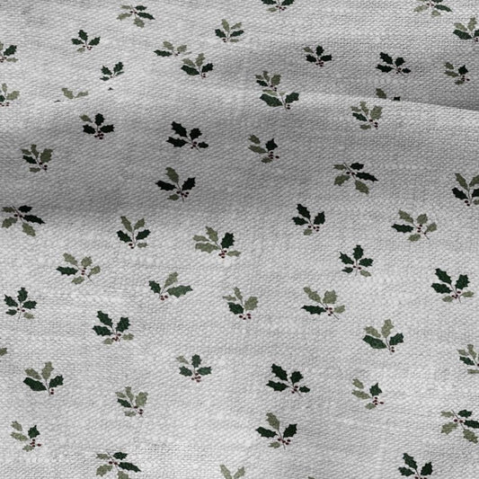 100% LINEN Fabric Green leaves on grey - oatmeal linen fabric with botanical print for upholstery home decor 3094