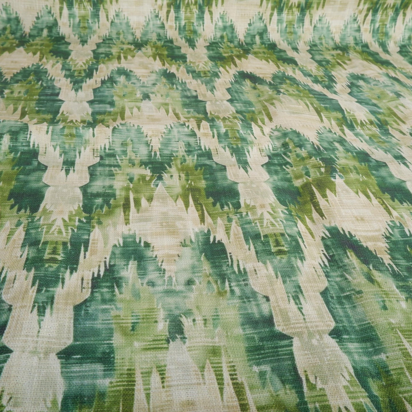 100% LINEN Fabric Abstract zigag WabiSabi - green print on linen japandi wabi sabi linen print 2087