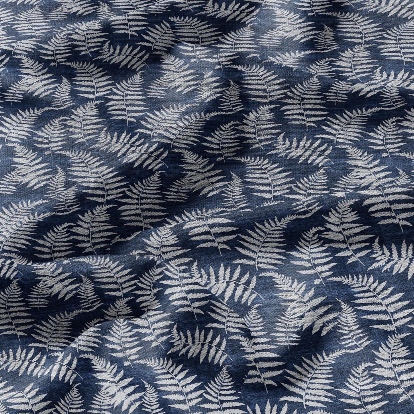 100% LINEN fabric fern leaves print - Greenery linen Fabric - indigo blue gray Linen fabric for dressmaking home textile sewing hobby 2703