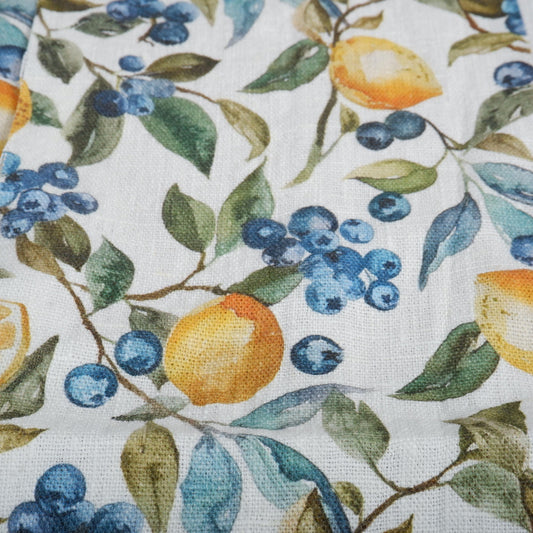 100% LINEN Fabric with lemon blueberry pattern - linen fabric for upholstery home decor dressmaking clothing sewing LithuanianLinen