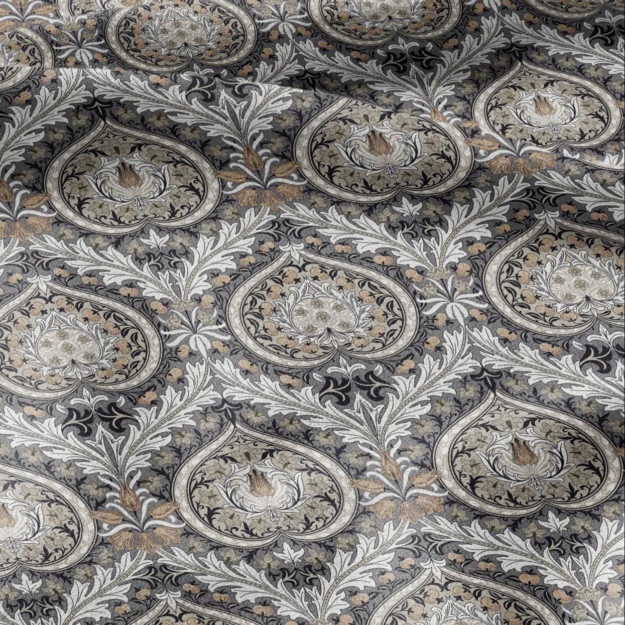 William Morris Eden grey print on 100% LINEN - Victorian Art crafts linen Fabric - botanical Historical upholstery home textile