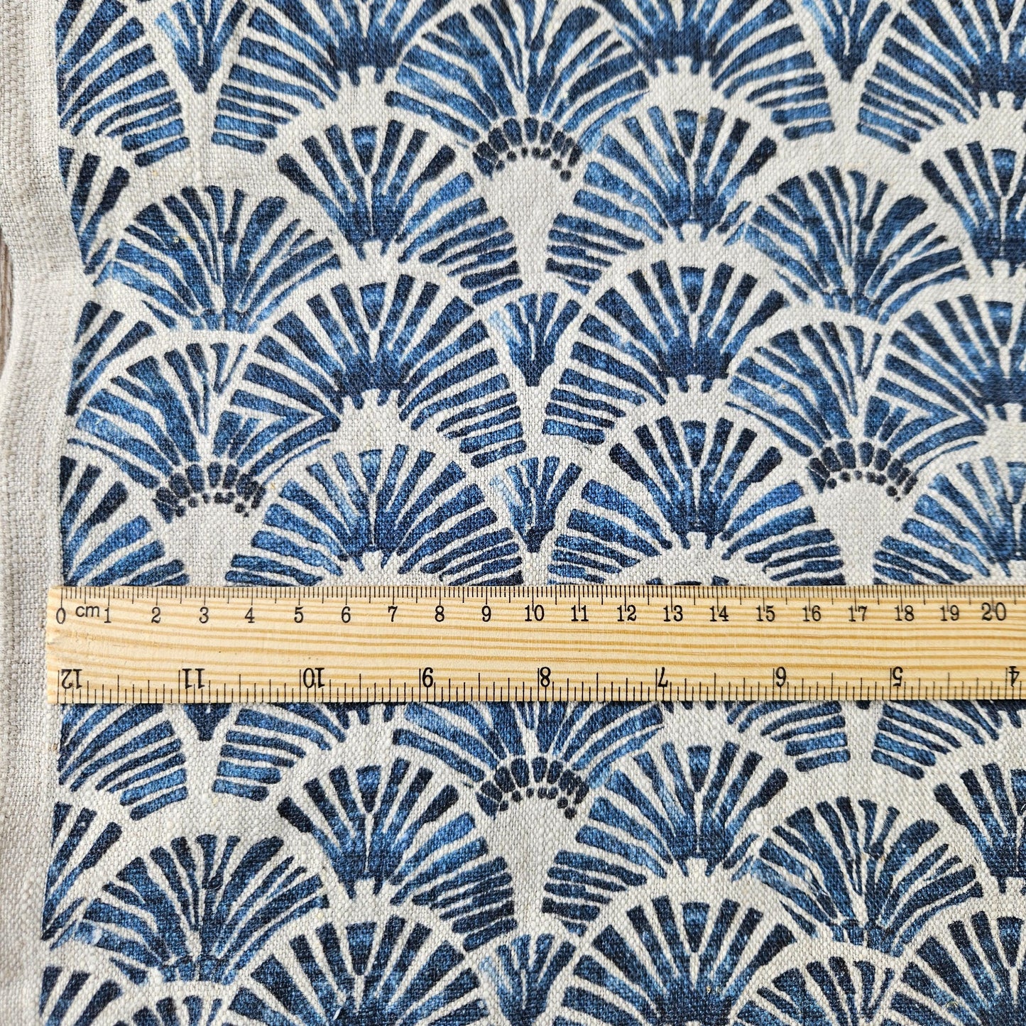 100% LINEN Fabric block print indigo blue white Japandi - Japanese fabric abstract fan print linen upholstery dressmaking sewing 2611