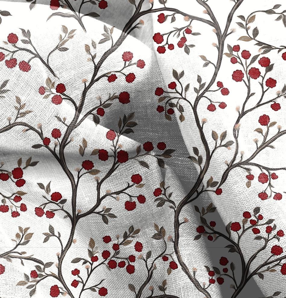 100% LINEN Fabric block print, oatmeal natur linen fabric festive print, heavy linen fabric for upholstery home decor