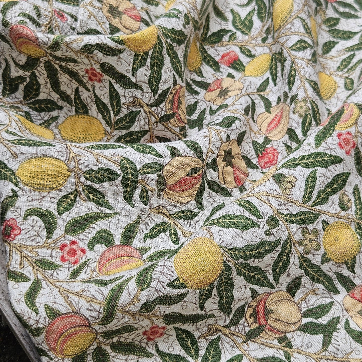100% linen fabric with William morris Pomegranate print -Art crafts Victorian flax fabric upholstery heavy or medium dressmaking 2742