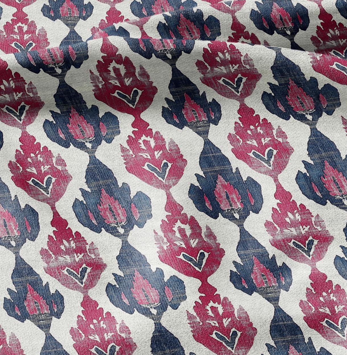 100% LINEN Fabric Ikat red navy Mudcloth - Geometric Tribal Linen Fabric for dress making Curtain Upholstery Cushion Fabric