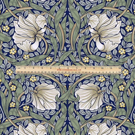 100% LINEN Fabric UPHOLSTERY 12oz - William Morris Pimpernel green print on linen - Victorian art craft - floral upholstery 201G
