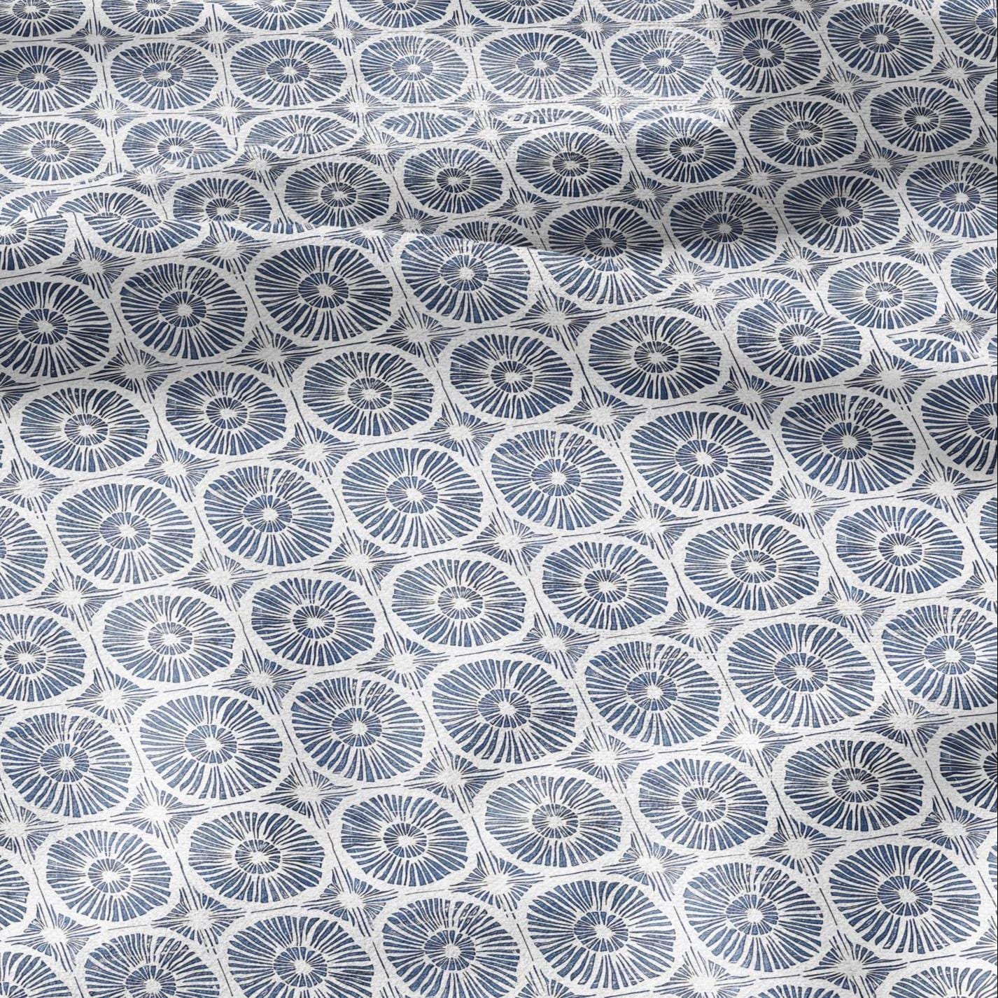 100% LINEN Fabric Japanese indigo blue circle print - Japandi linen print upholstery curtains dress making 2011