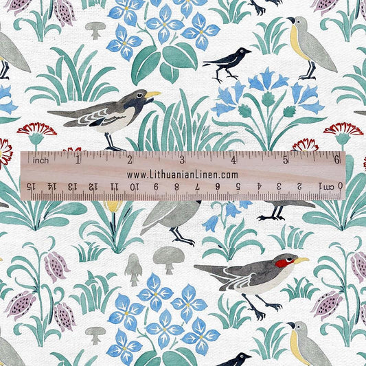 100% linen fabric - Birds in field by Voysey - - Victorian Art crafts - Historical pattern home decor dress making 2988