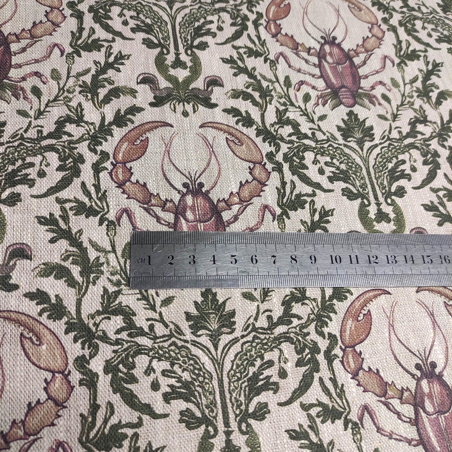 100% LINEN Fabric LOBSTER print, oatmeal linen fabric with green purple coastal print for upholstery home decor LOBSTER