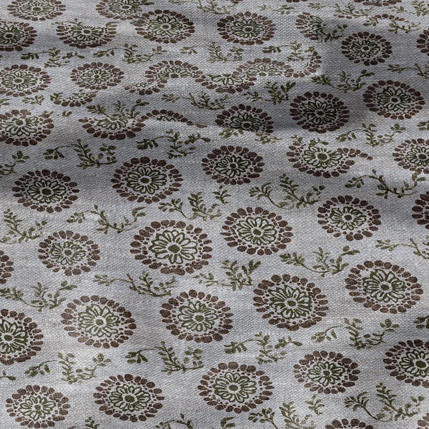 100% LINEN Fabric hand block print flowers - oatmeal natur linen fabric with black yellow print - fabric for home decor upholstery