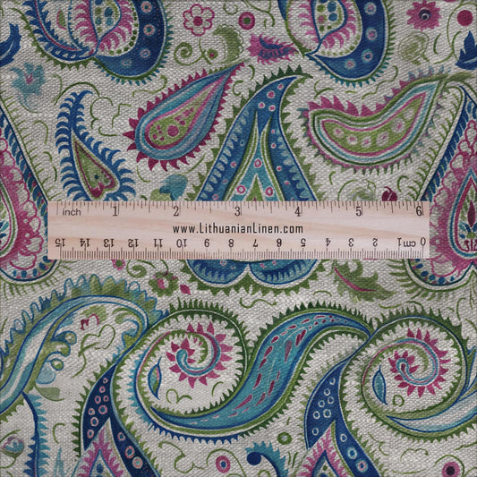 100% LINEN Fabric Paisley print - colorful indian block print on linen print upholstery curtains dress making