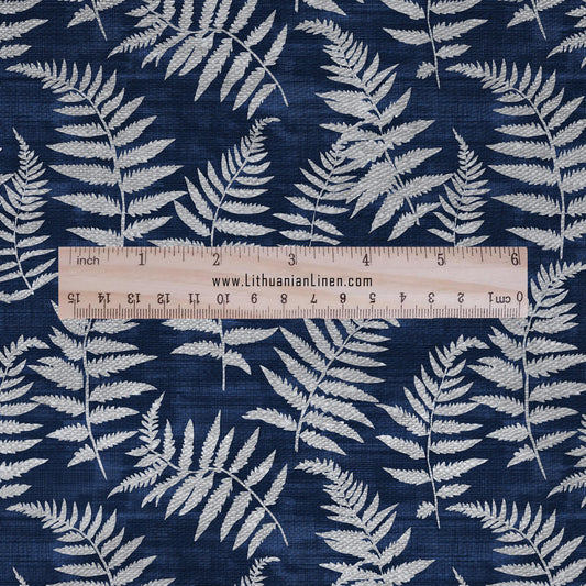 100% LINEN fabric fern leaves print - Greenery linen Fabric - indigo blue gray Linen fabric for dressmaking home textile sewing hobby 2703