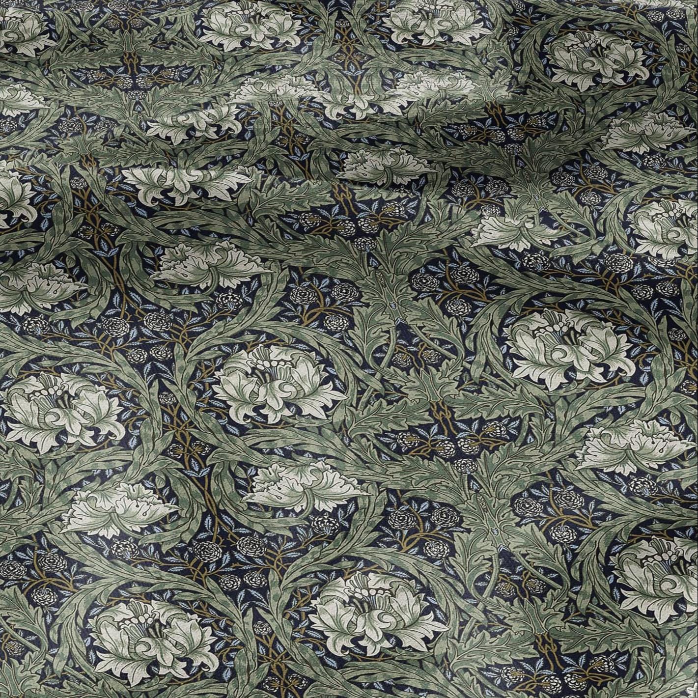 William Morris African marigold green print on 100% LINEN - Victorian Art crafts linen Fabric - botanical Historical upholstery home textile