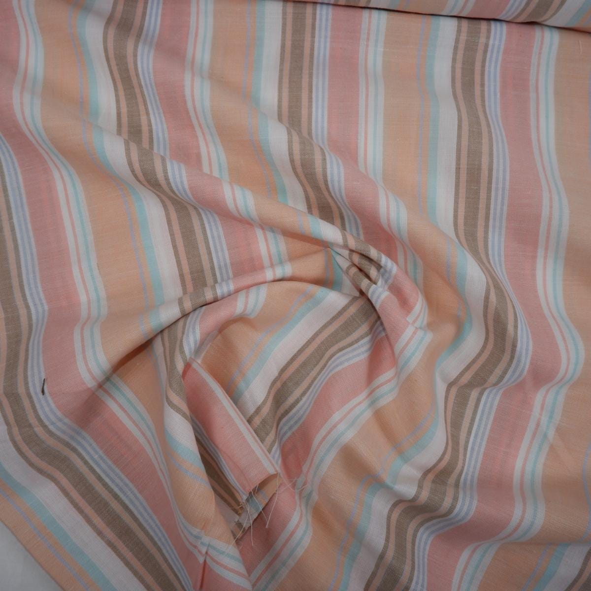 Premium Linen striped Fabric in blush pink BLUE white | Medium weight multicolor stripes Lisbon Stripe for clothing home textile
