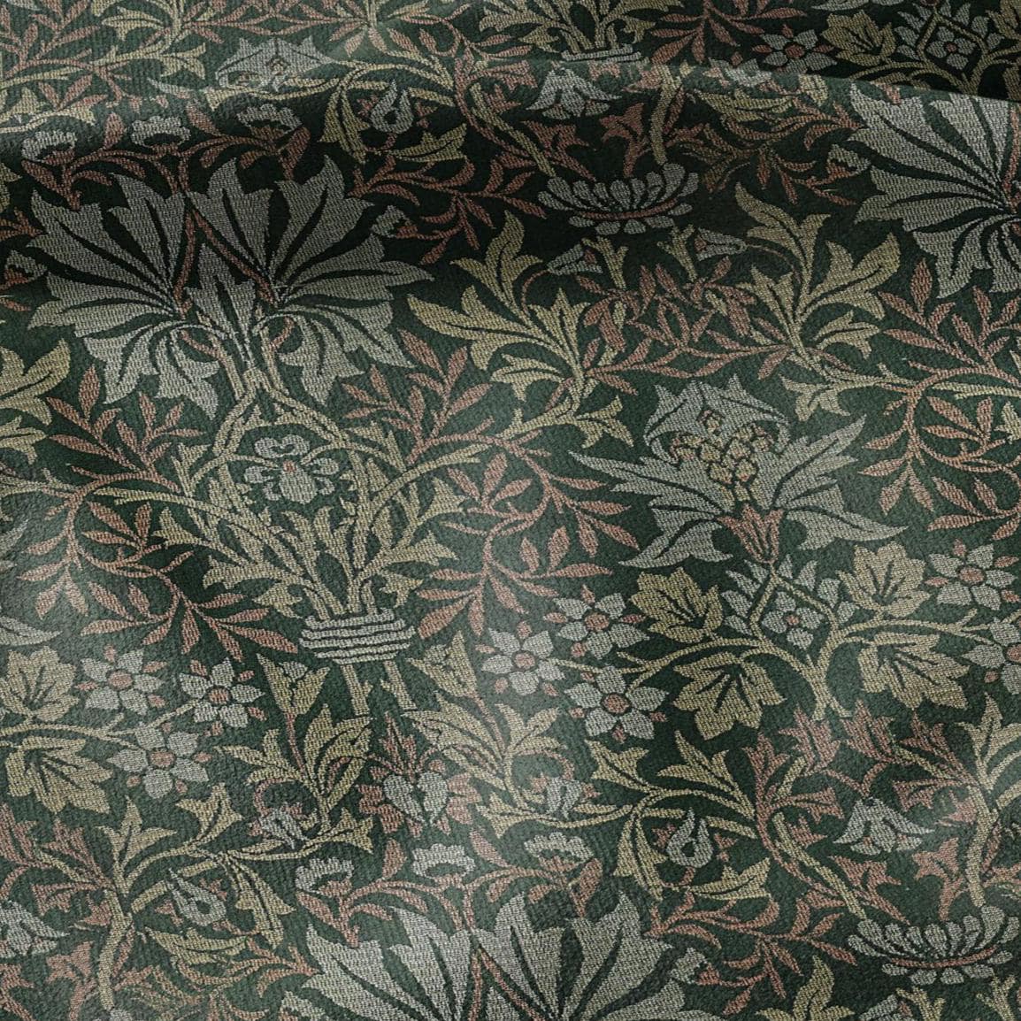 William Morris Green tapestry print on 100% LINEN fabric - Victorian Art and crafts Linen fabric botanical Historical pattern 2110