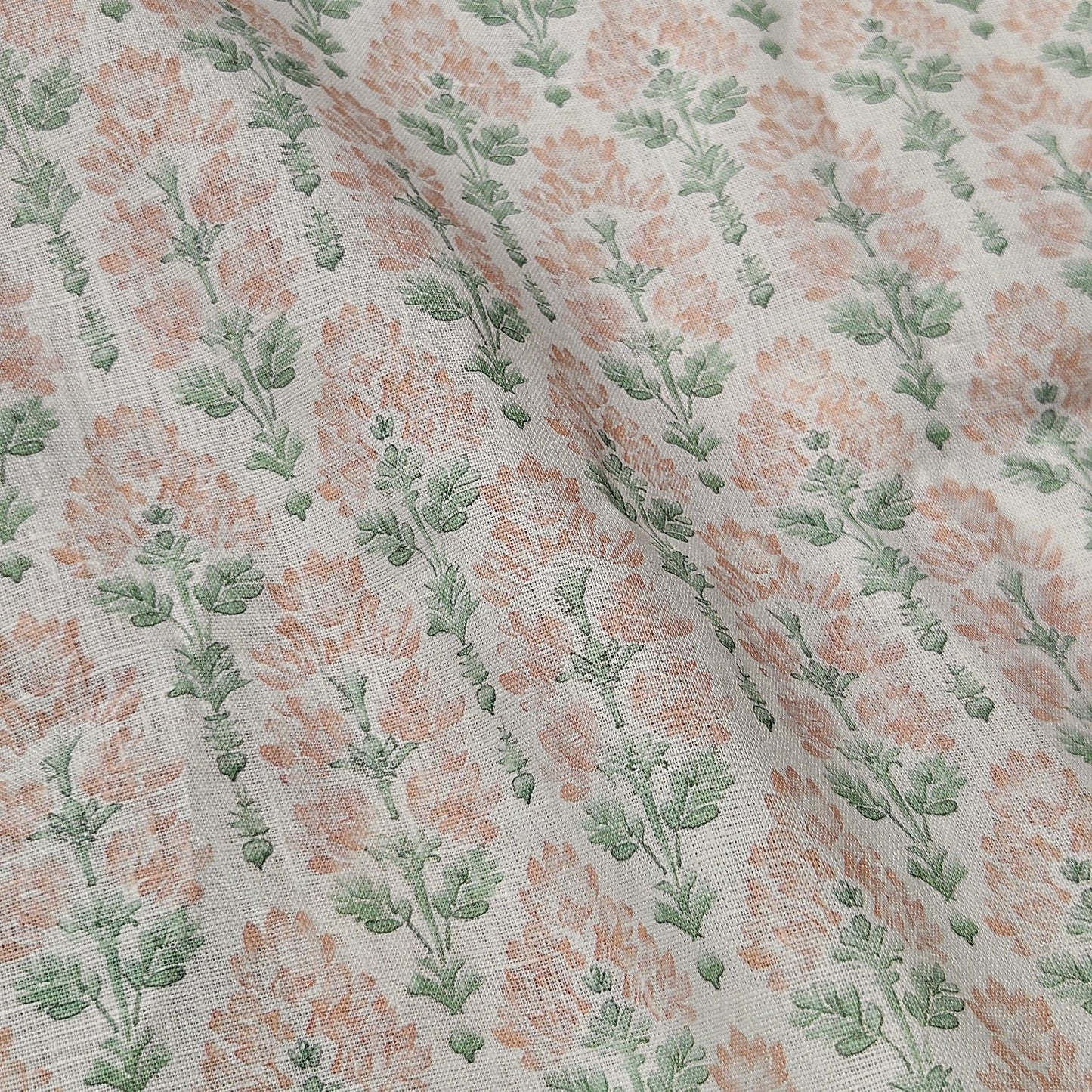 100% LINEN Fabric floral - Pastel Botanical block print fabric large flowers pink blue green for upholstery curtains home textile 2572