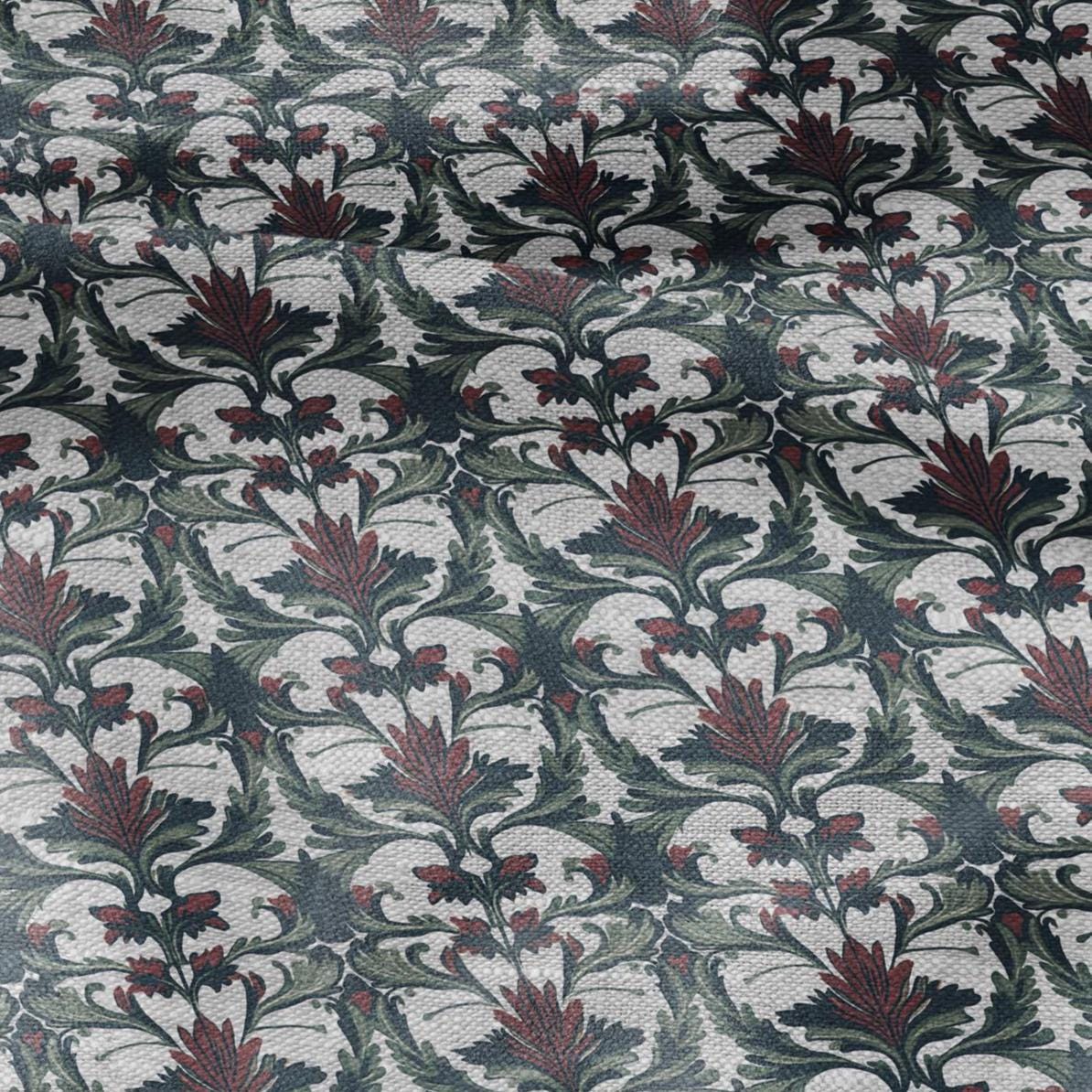 100% LINEN Fabric Art deco floral print - botanical floral on oatmeal linen - modern vintage 3031