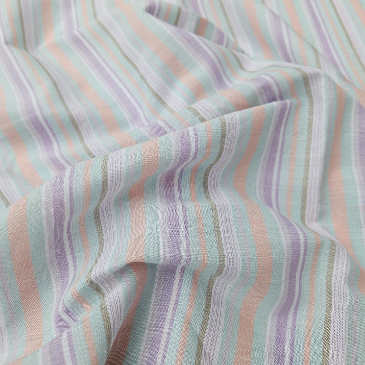 Premium Linen striped Fabric in pastel purple pink white | Medium weight multicolor stripes Roskilde Stripe for clothing home textile