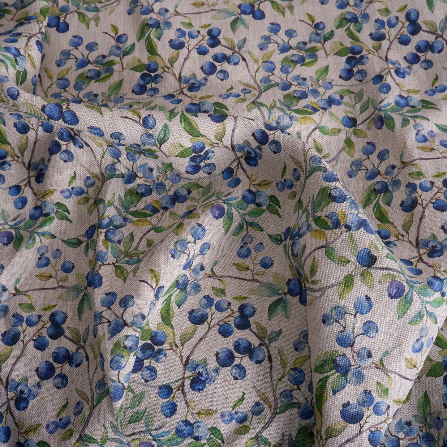 100% LINEN Fabric with BLUEBERRY field print - linen fabric berries print - Scandinavian linen fabric upholstery home decor dressmaking