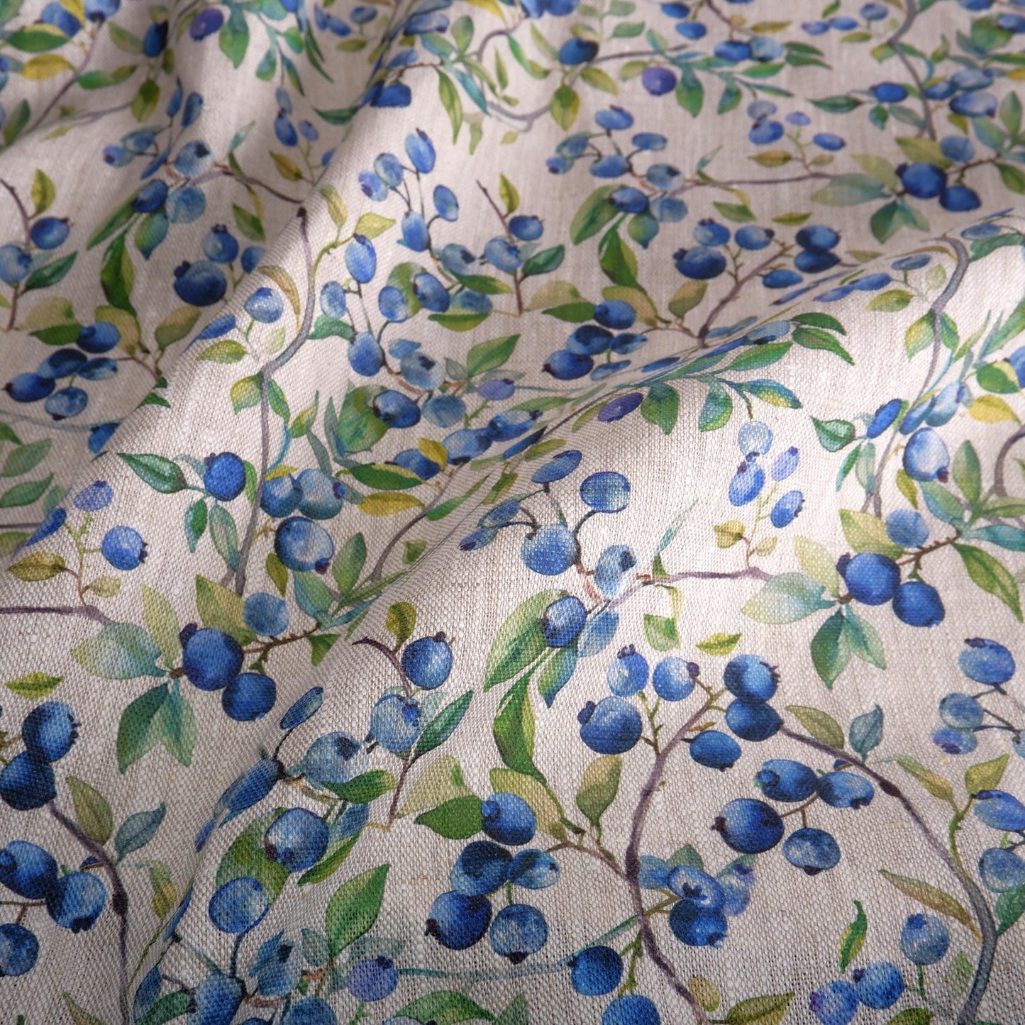 100% LINEN Fabric with BLUEBERRY field print - linen fabric berries print - Scandinavian linen fabric upholstery home decor dressmaking