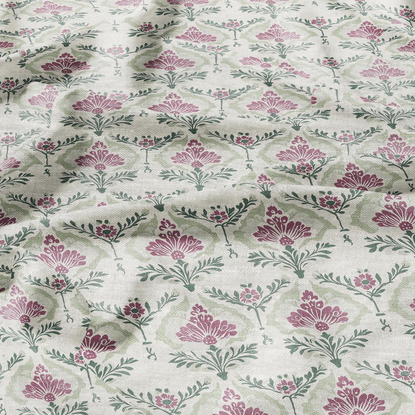 100% LINEN Fabric floral with botanical print - linen fabric with pale green print for upholstery home decor curtains pillowcases