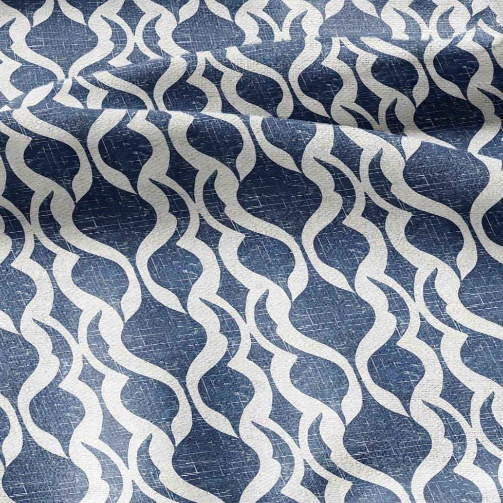 100% LINEN Fabric Abstract indigo blue - stripe blue print on linen fabric for upholstery curtains dress making 2431