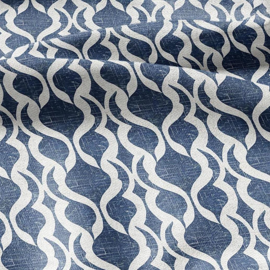 100% LINEN Fabric Abstract indigo blue - stripe blue print on linen fabric for upholstery curtains dress making 2431