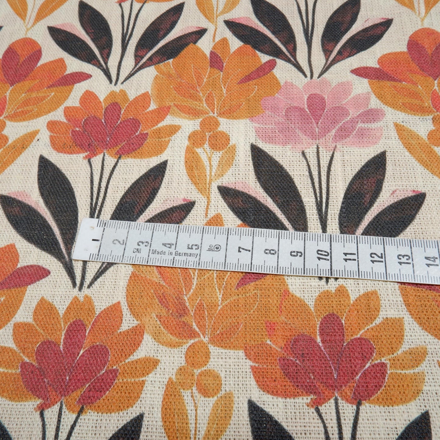 100% LINEN Fabric retro pattern on linen fabric - floral botanical orang heavy linen fabric for upholstery home decor clothing