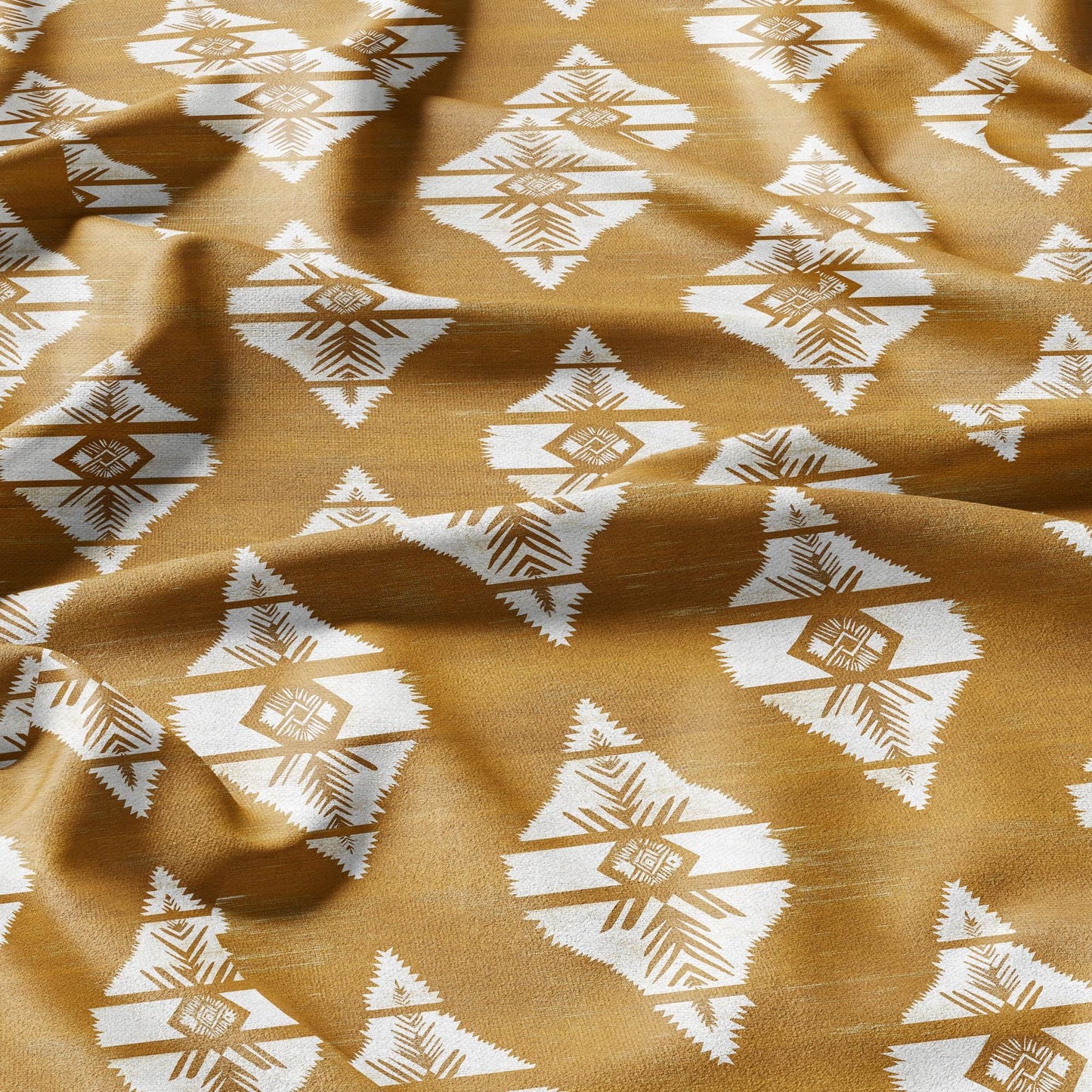 100% LINEN Fabric Mustard Mudcloth - Geometric Aztec Rhomb Fabric - Mustard Southwest Tribal Linen Fabric for upholstery dress making